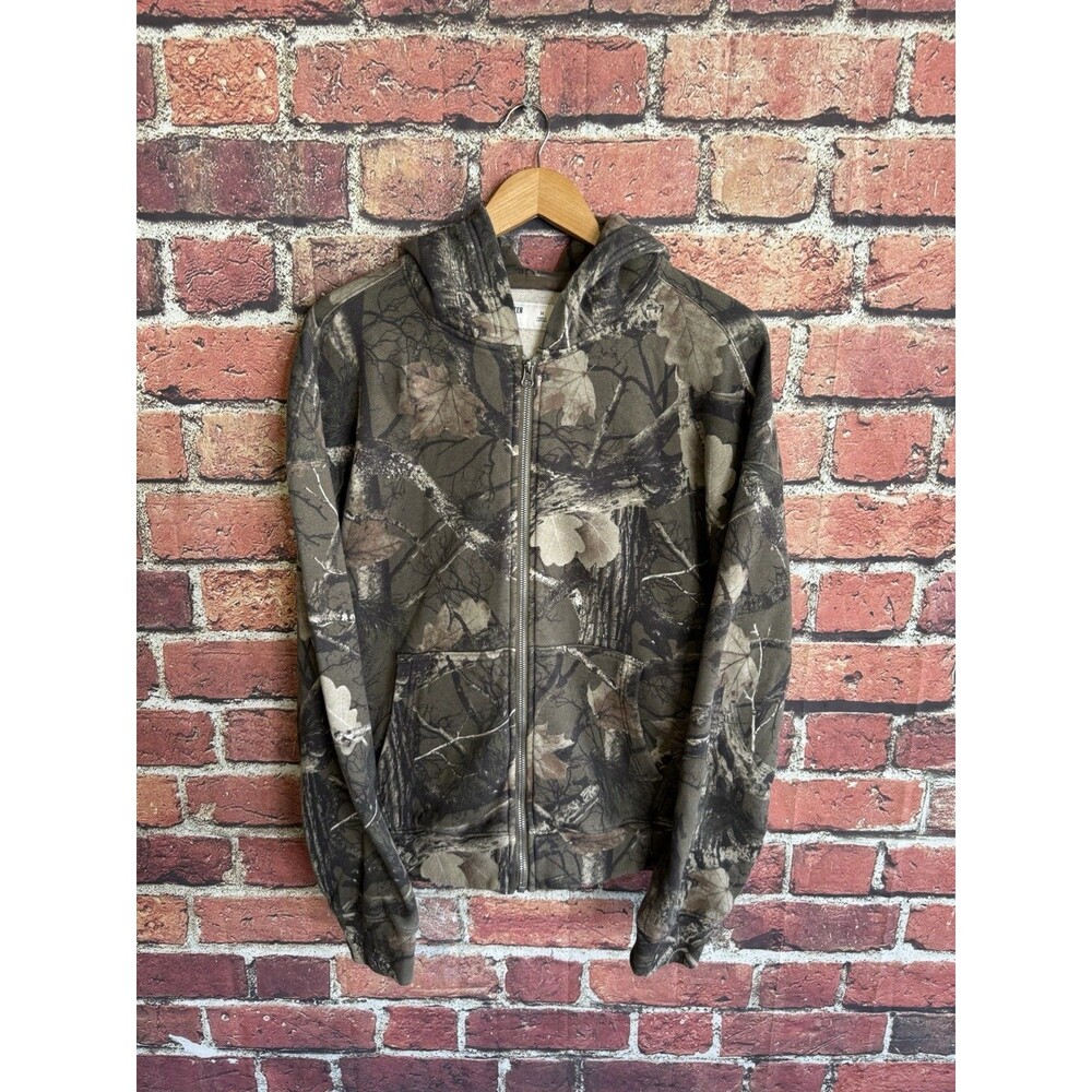 Hollister Men's Camo Boxy Fit Full Zip Fleece Hoodie Pockets Size M
